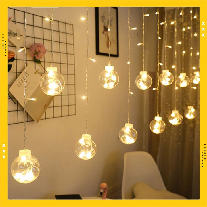 Dây đèn Led nháy trang trí thả mành hình cầu 12 bóng, dài 5m đường kính 8cm, đèn trang trí ngoài trời, quán cà phê