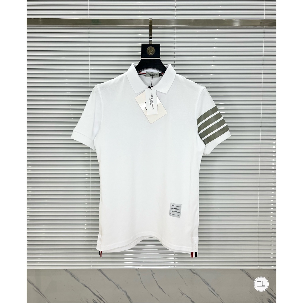 Áo phông nam thome brown vạch trắng ống tay, áo polo nam nữ có cổ mẫu hot form chuẩn hot trend TB00335