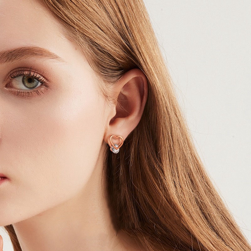 Bông Tai Hai Lớp Đính Đá Zircon Hình Trái Tim Đơn Giản Dễ Phối Đồ
