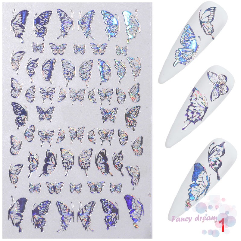 Miếng Dán Trang Trí Móng Tay Nghệ Thuật Hình Bướm Màu Vàng / Bạc Cho Nữ