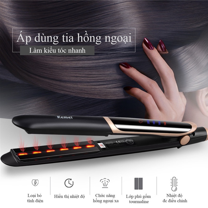 Máy uốn tóc Kemei 2 in 1 Km-2219 Giúp tạo kiểu tóc đẹp Không làm hư tóc Màn hình LED hiển thị số nhiệt độ