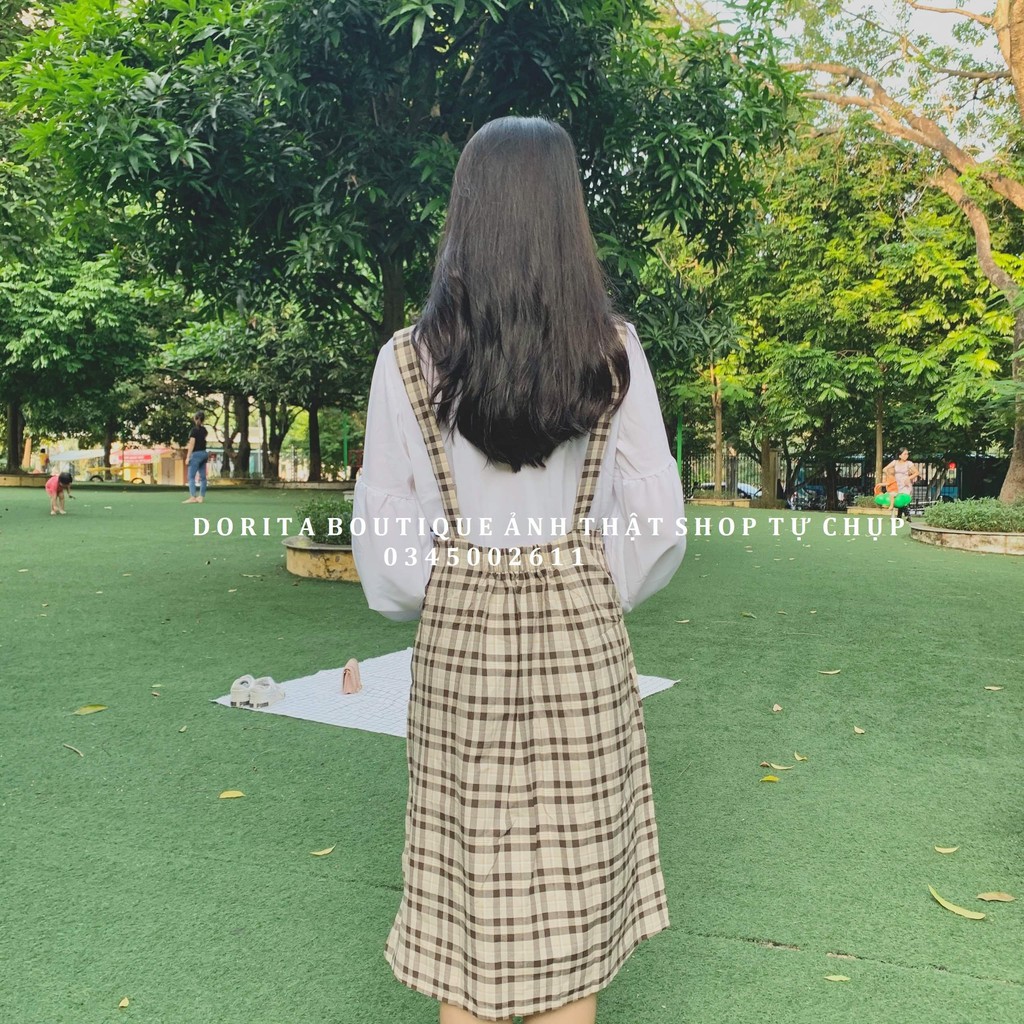 Set yếm kẻ ulzzang + áo voan tay bồng, Set váy caro ullzang - Dorita Boutique | BigBuy360 - bigbuy360.vn
