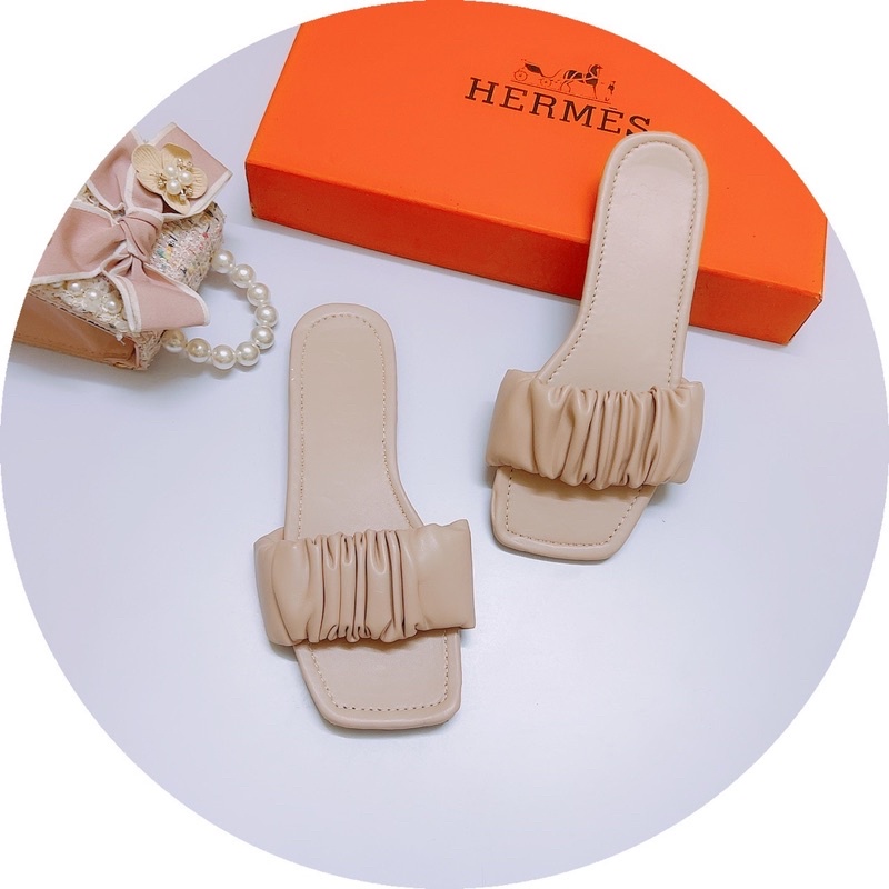 Dép lê quai nhún đế Bệt mẫu mới da lì cực đẹp