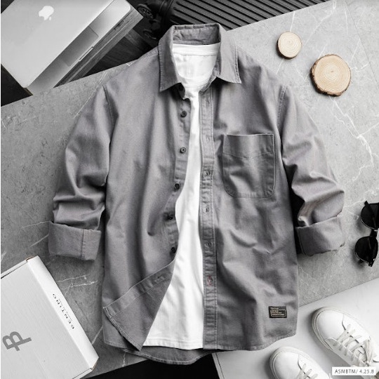 Áo Sơ Mi Denim Chất Vải denim  Xịn, Cổ Button Siêu Cool