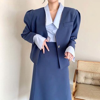 set áo vest chân váy công sở thanh lịch phong cách thời trang mới, bộ vest chân váy dài Hàn Quốc