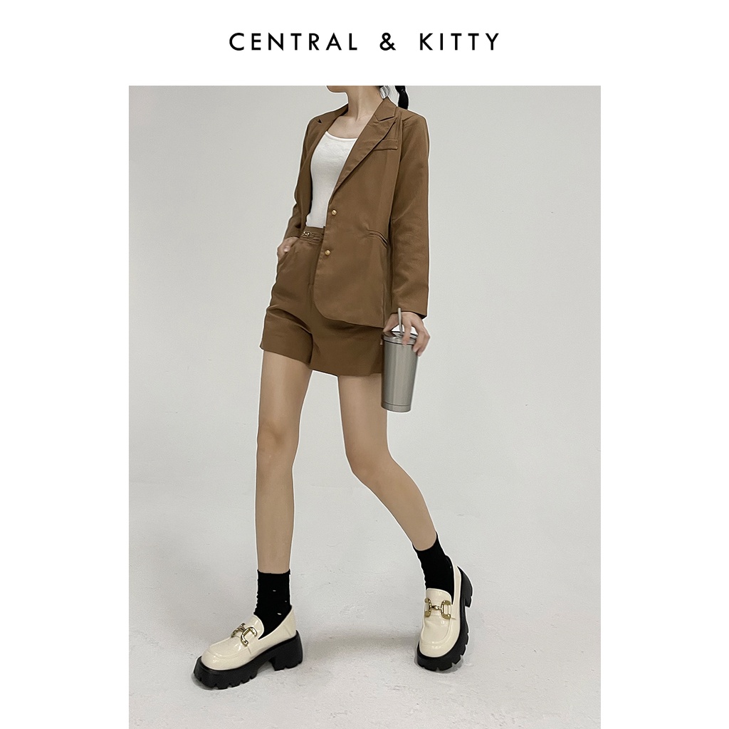 Giày lười da đế dày phối khóa hình móng ngựa thời trang 2022 cho nữ