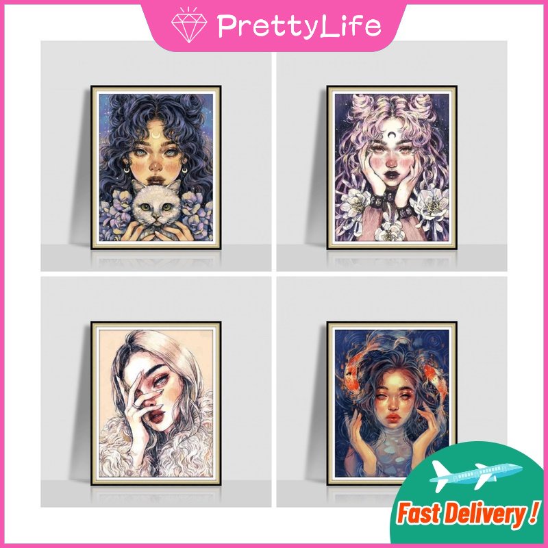 Bộ Tranh Đính Đá 5D Tự Làm 30x40cm / 40x50cm Hình Cô Gái Xinh Đẹp Trang Trí Nhà Cửa