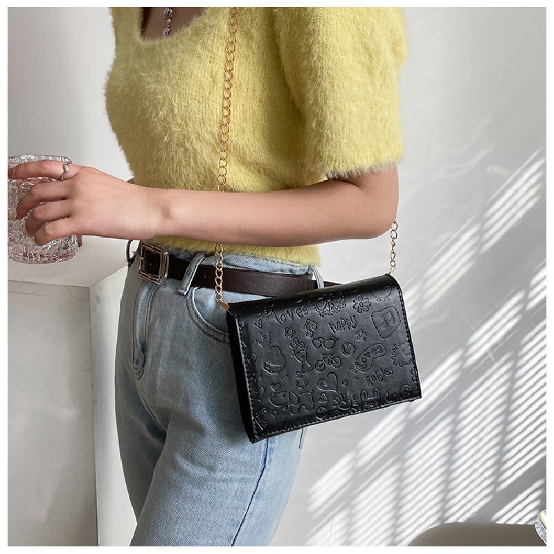 Túi Đeo Chéo Da PU Dáng Vuông Nhỏ Phối Dây Xích Thời Trang Cho Nữ