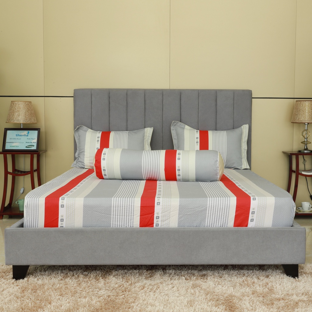 Bộ ra gối, drap gối cotton in hoa Hometex 160x200, 180x200