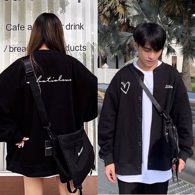 áo khoác bomber đen nỉ bông tim chữ ký