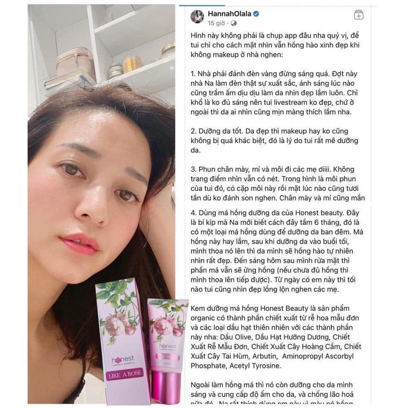 Kem dưỡng da tạo má Hồng hữu cơ, tự nhiên không make up Honest Beauty Like The Rose 20ml | Chính hãng