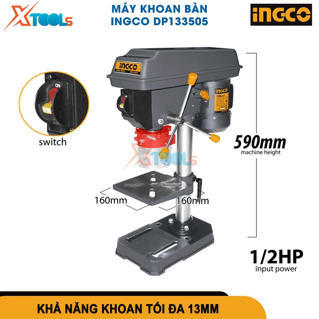 Máy khoan bàn 350W INGCO DP133505 khả năng khoan tối đa 13 mm, chiều cao máy 590mm [CHÍNH HÃNG][XTOOLS]