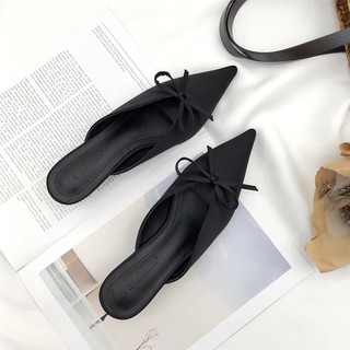 [Có sẵn] Sục nữ cao gót mũi nhọn chất lụa phi bóng cao 5cm