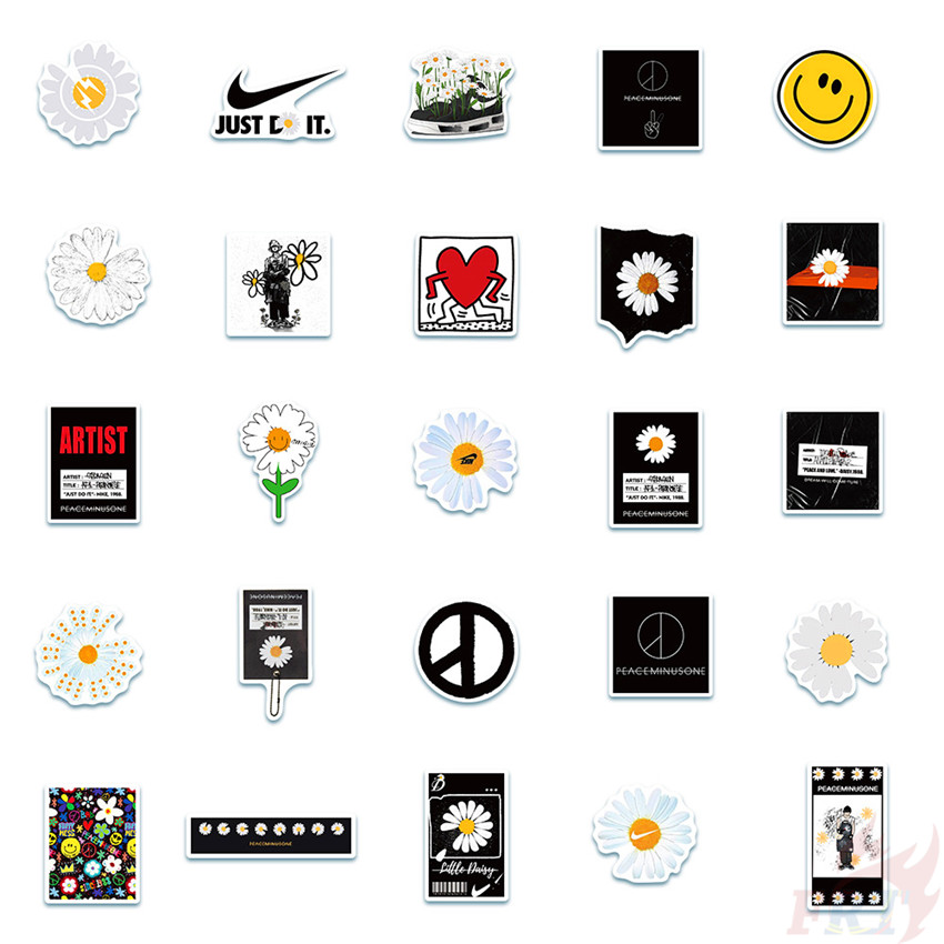 Set 50 hình dán hoa cúc Series 03 G-DRAGON GD KPOP chống thấm nước trang trí sổ tay máy tính ván trượt đa dụng