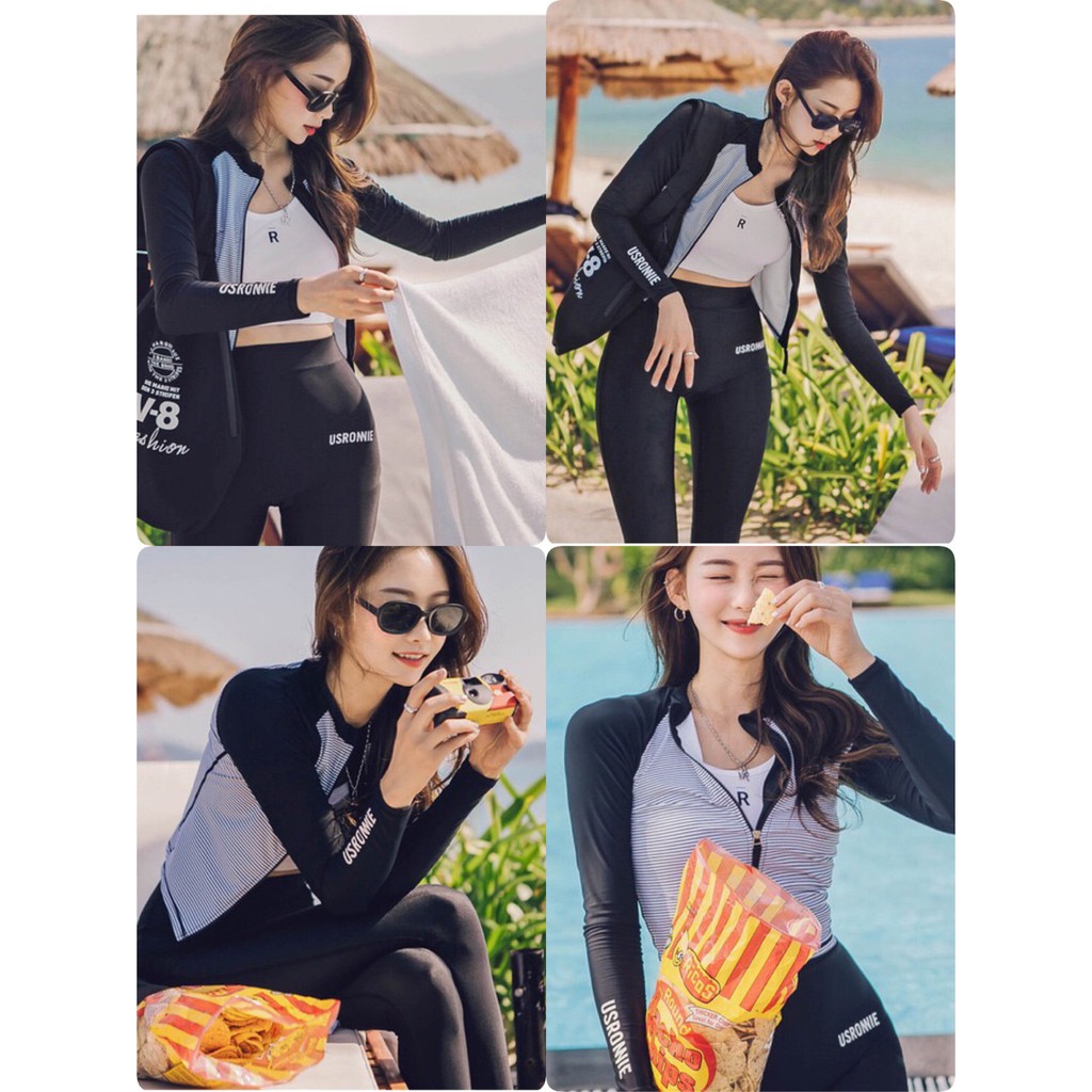 Đồ bơi tay dài quần dài khóa kéo(kèm hình thật)