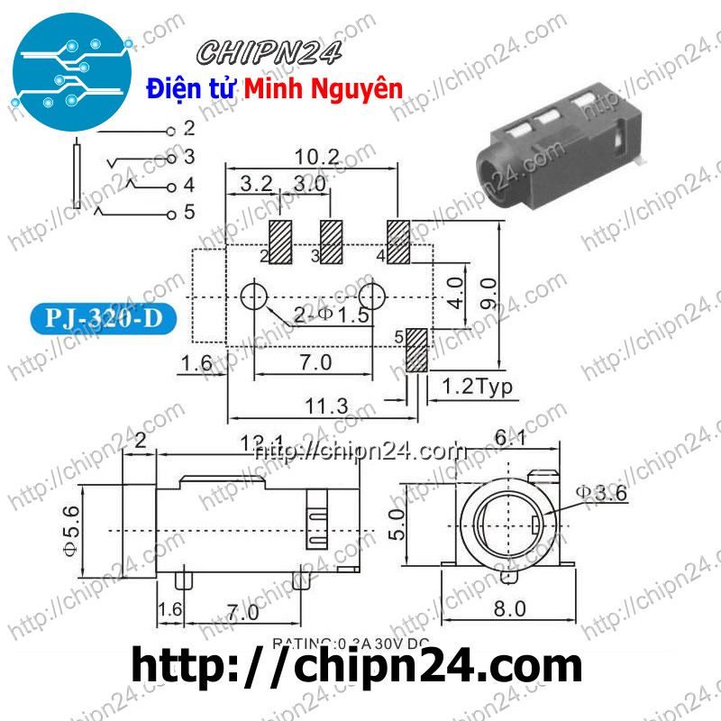 [4 CÁI] Jack Audio 3.5mm PJ-320D PJ320D hàn board chân dán