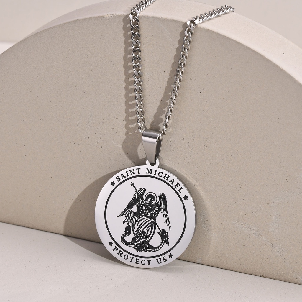 Vnox Vòng cổ Mặt Tròn Bằng Thép Không Gỉ Khắc Chữ Saint St Michael / Christopher / Medallion Cho Bé Trai