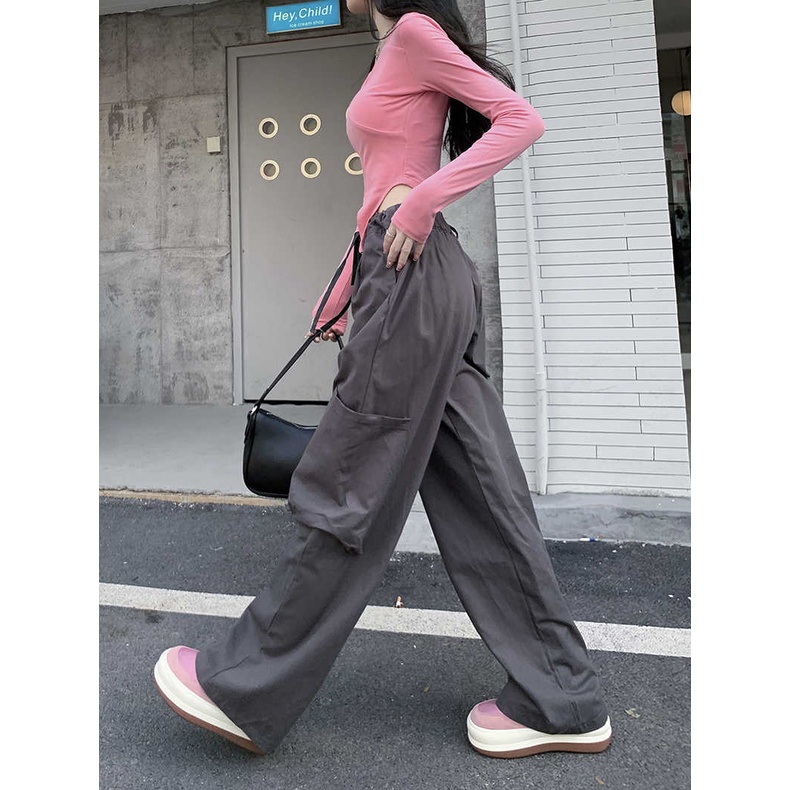 Phiên Bản Hàn Quốc; hot girl Áo Thun Tay Dài Ống Rộng Thiết Kế Thời Trang Dành Cho Nữ / Quần Âu Mỹ