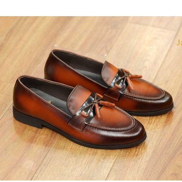 Giày lười da nam cao cấp kiểu dáng Tasseled Loafer da bò thật bảo hành 12 tháng - Mã T58