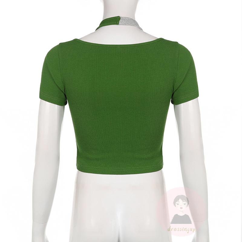 Áo Thun Crop Top In Chữ Phối Họa Tiết Chữ Thời Trang Mùa Hè Cho Nữ