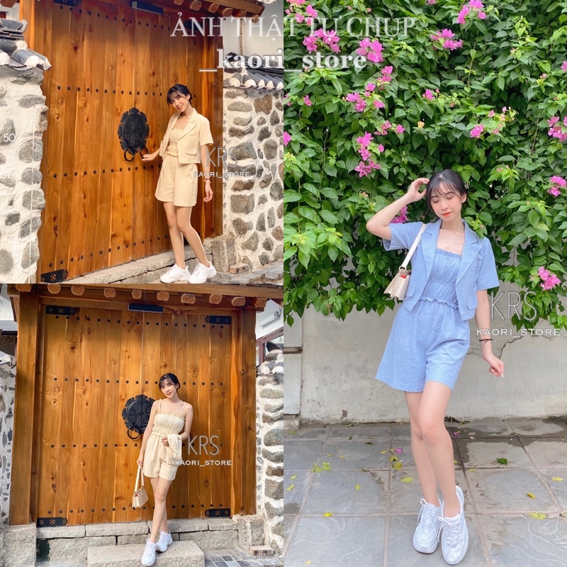 SET JUMP NỮ, SET JUM ÁO HAI DÂY QUẦN SHORT KÈM ÁO KHOÁC NGOÀI ( hàng có sẵn- ảnh thật ) | _KAORI_STORE |