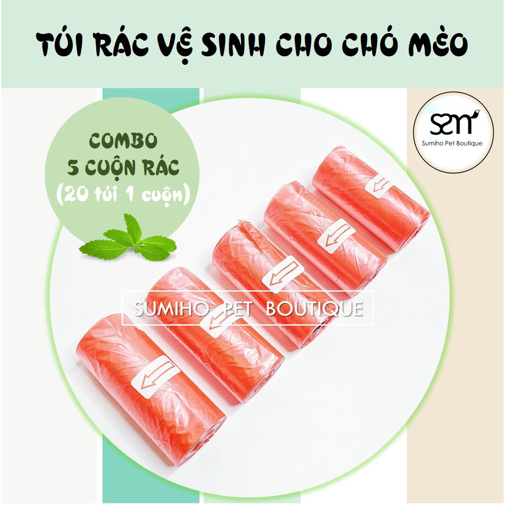 Túi rác dọn vệ sinh cho chó mèo (1 cuộn 20 túi nhỏ) - Túi hót shit thuận tiện khi mang thú cưng đi chơi