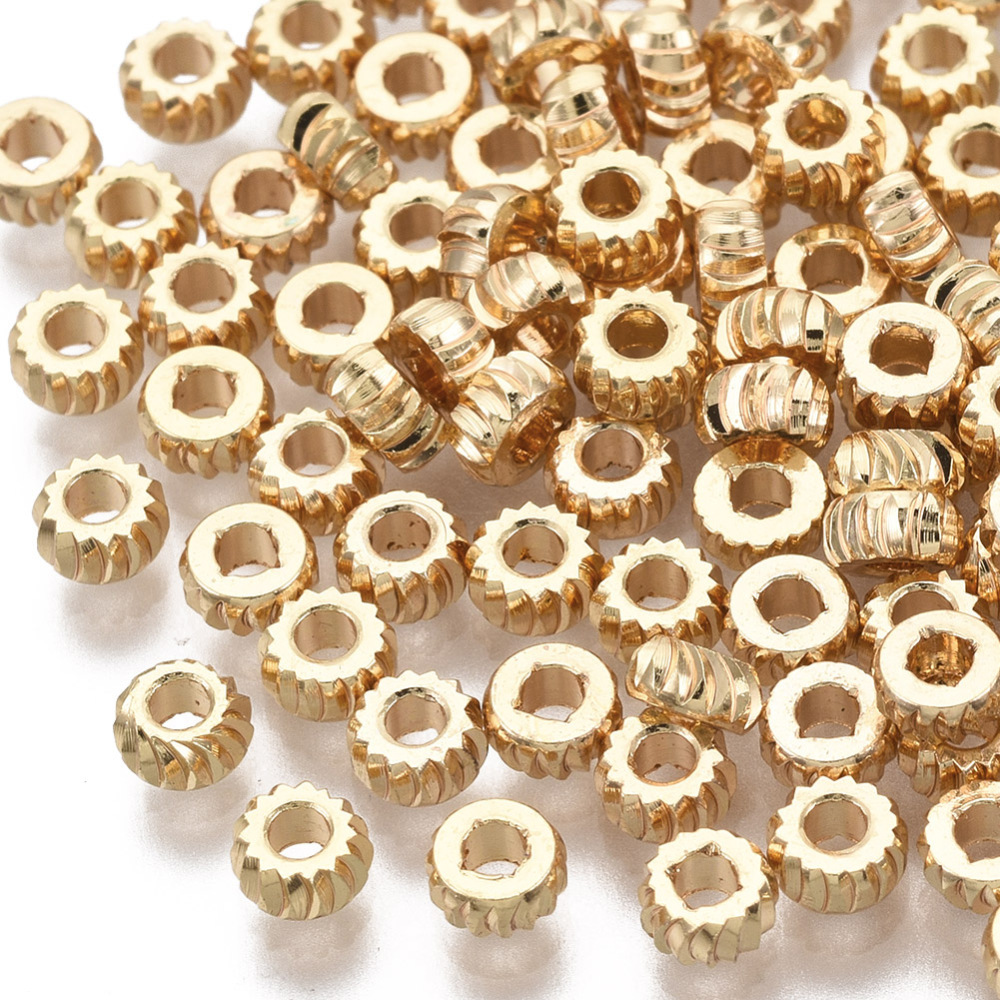 50pcs Brass Beads Nickel Free Rondelle Twist Gold Plated 3x1.5mm Hole: 1.2mm