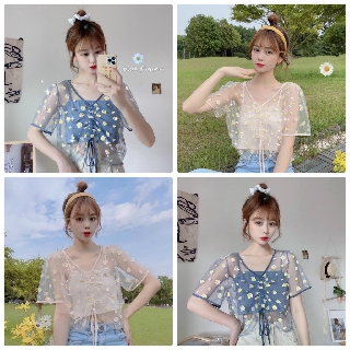 Sét 2 món voan hoa cúc rút dây kèm áo 2 dây bên trong cực xinh xưởng sỉ nguyễn hoa