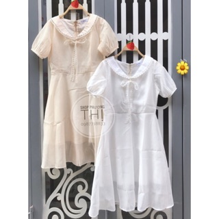 Váy babydoll cổ sen nhỏ hai màu - đầm tiểu thư (hình shop tự chụp/sẵn)