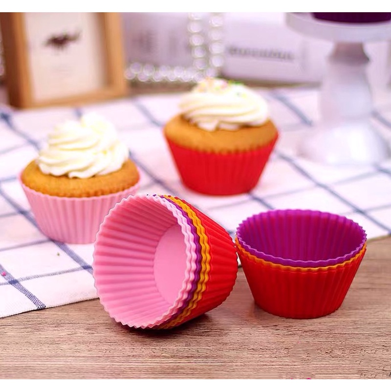 6/24pcs Khuôn Bánh Tròn Bằng Silicon Khuôn Muffin Làm Bánh cupcake tròn 7cm