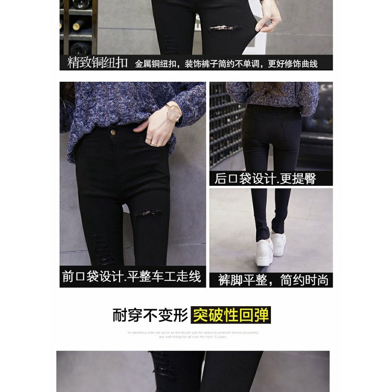 Quần legging đen dài đến mắt cá chân phối rách kiểu Hàn Quốc thời trang xuân hè 2021 cho nữ