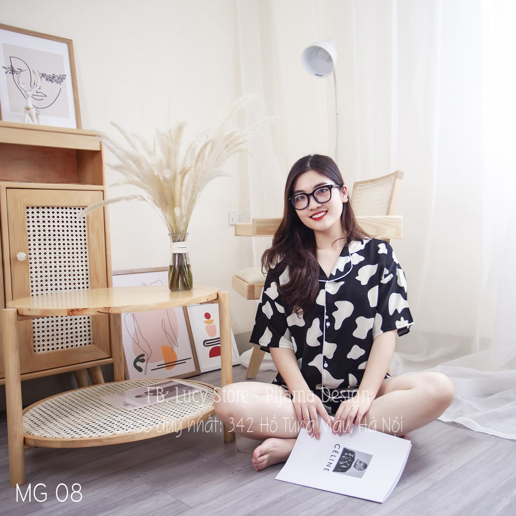 Pijama đồ bộ ngủ bò sữa mặc nhà cộc tay nữ chất lụa mango mát cao cấp Lucy Store