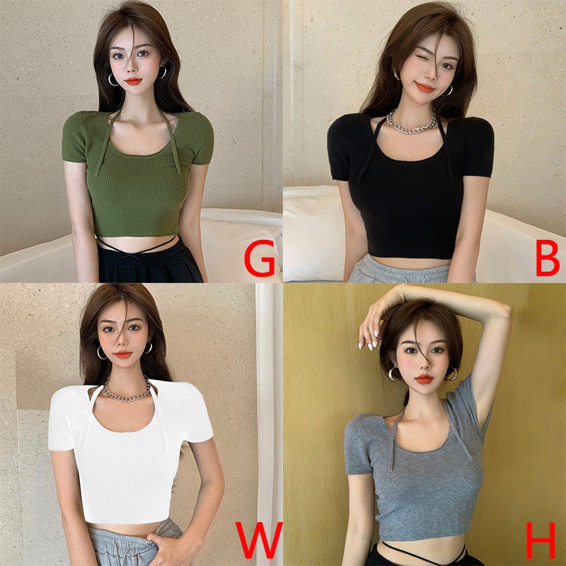 Áo Thun Lửng Ngắn Tay Phong Cách Hàn Quốc Quyến Rũ Dành Cho Nữ