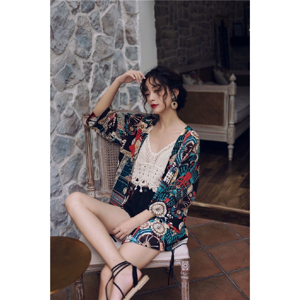Áo khoác kimono tay dài in họa tiết phong cách Bohemian thời trang đi biển cho nữ
 | BigBuy360 - bigbuy360.vn