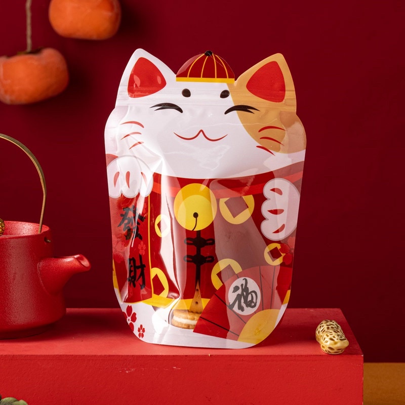 Set 10 túi zip mèo thần tài size 14 x 19.5 cm