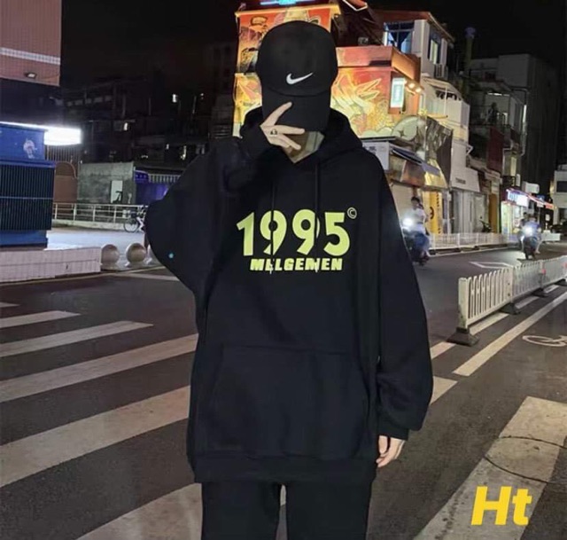 Áo hoodie nỉ mũ túi bụng 1995