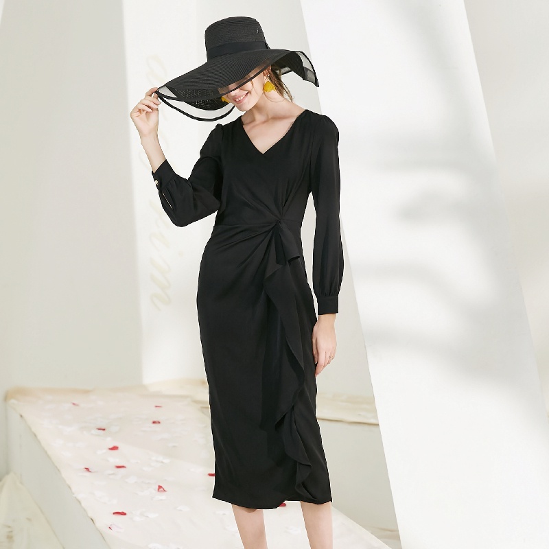 Váy đầm nữ thiết kế cổ tim xẻ tà Gemmi fashion, DK8376