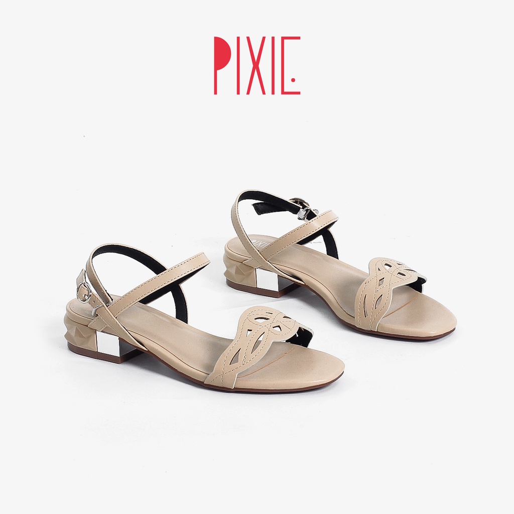 Giày Sandal 3cm Đế Vuông Quai Cutout Màu Đen Pixie X459