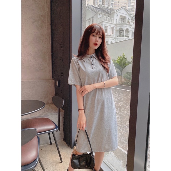 Váy Nữ Cổ Polo Dáng Suông Trơn Freesize 3 Màu [FREESHIP] Đầm ngắn tay trơn cổ sơmi