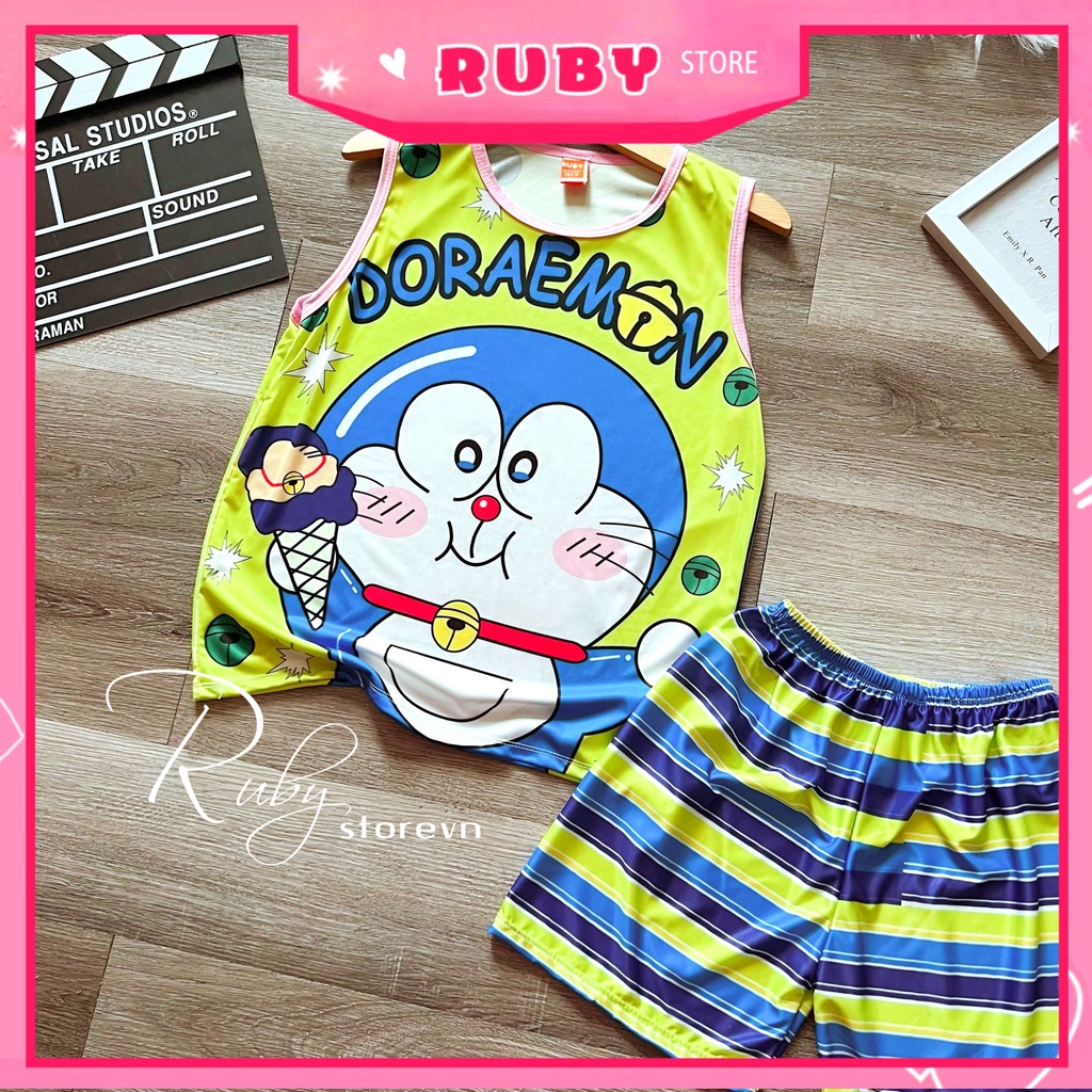 Đồ bộ 3 LỖ - SÁT NÁCH bé trai bé gái 5kg - 47kg chất thun mềm mát in hình Doremon Kitty Chibi dễ thương DBRBSN FULL SIZE