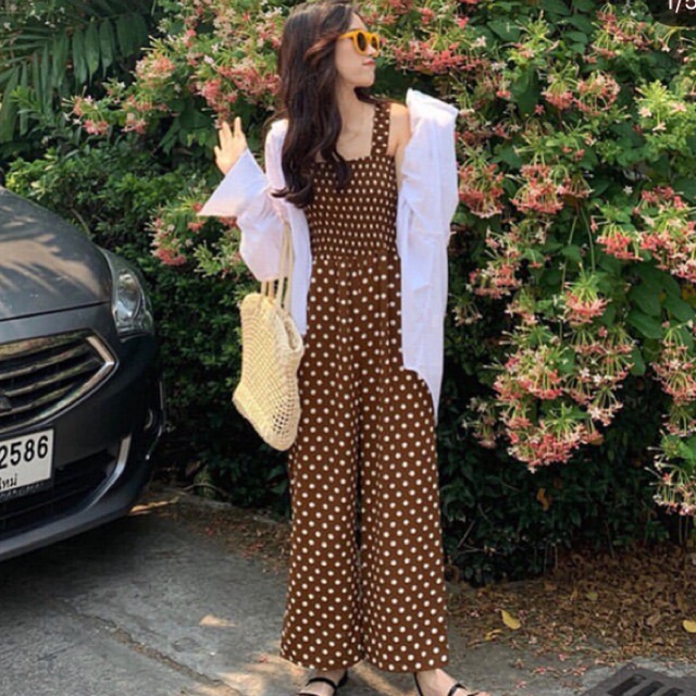 Set jumpsuit nữ chấm bi