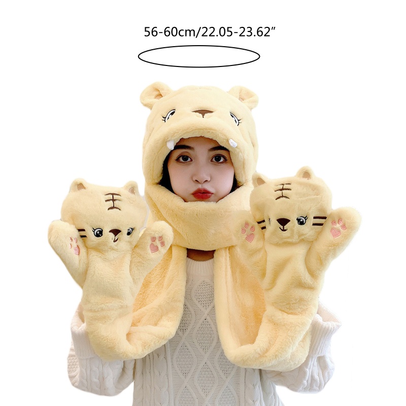 Khăn Choàng Lông Cừu Có Mũ Trùm Đầu Kèm Găng Tay Giữ Ấm Tiện Lợi