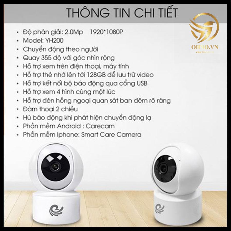 Camera IP Wifi Giám Sát Carecam YH200 Camera Trong Nhà Hồng Ngoại Chống Trộm 2.0 MPX- OHNO Việt Nam | BigBuy360 - bigbuy360.vn