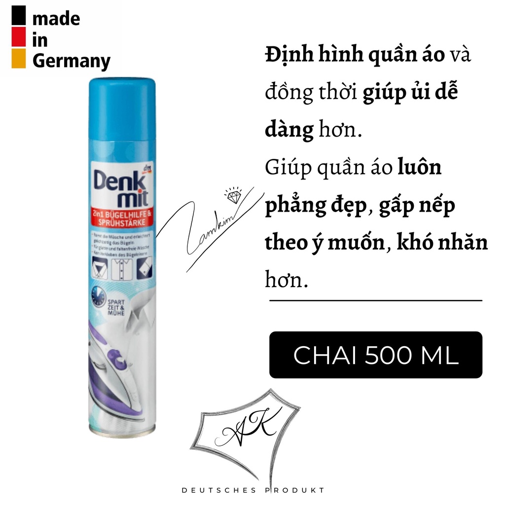 Bình xịt dung dịch ủi chống nhăn cho quần áo Bugelhilfe & Spruhst 2in1 - Denkmit - 500ml