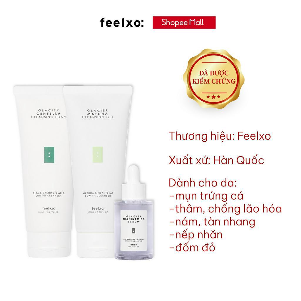 Combo sữa rửa mặt sạch sâu 150ml và serum Feelxo Glacier Niacinamide 30 ml làm trắng và đều da tự nhiên