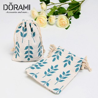 Túi vải bố linen mềm cành lá có dây rút kích thước nhỏ 9x12cm - doramimi