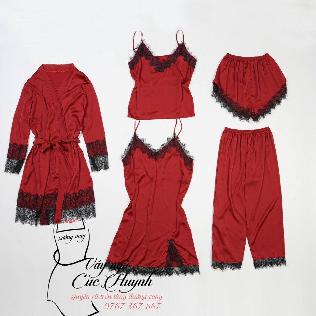 Sét ngủ 5 món cao cấp, Bộ đồ ngủ phối ren kèm áo choàng dễ thương quyến rũ, nhiều size từ 40-80kg mặc vừa | BigBuy360 - bigbuy360.vn