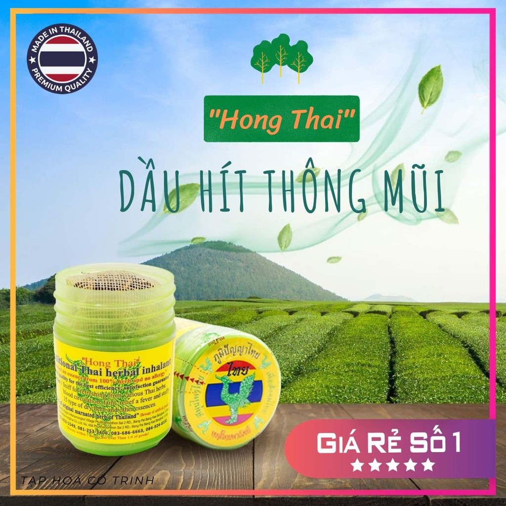 Dầu hít thông mũi thảo dược Hong Thai Thái Lan, giảm nghẹt mũi, đau nửa đầu do viêm xoang, viêm mũi.
