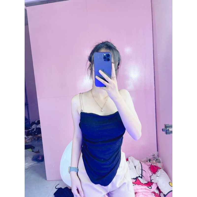 áo 2 dây nữ kiểu ôm body tà bầu xích vàng sang chảnh có mút ngực phong cách hàn quốc thời trang 2021-A30 | BigBuy360 - bigbuy360.vn