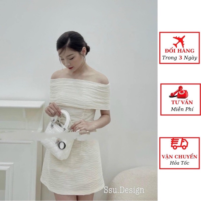 đầm thun gân trễ vai